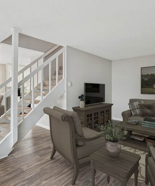 Furnished model apartment interior at Vesta Creeks Run in North Charleston, South Carolina, 