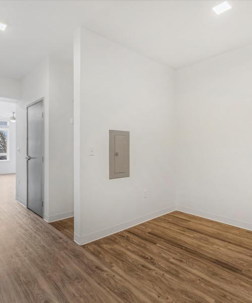 Wood-style flooring in an apartment at Koz on 13th in Portland, Oregon