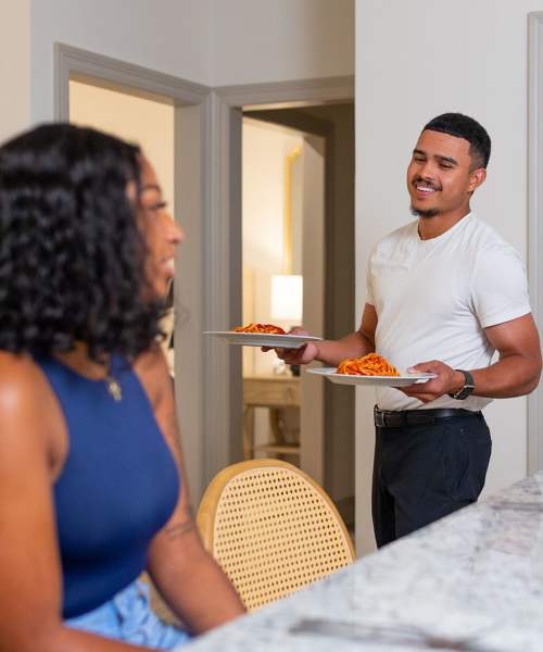 Residents making dinner at The Flats at Crosspointe in Columbia, South Carolina
