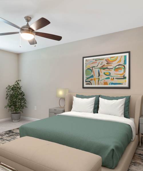 Comfortable bedroom at Vesta Bouldercrest in Atlanta, Georgia