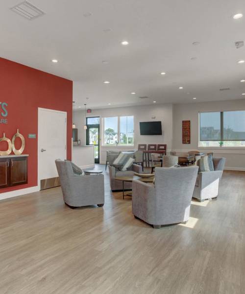 Community room living area at Flats at Factory Square in Carlisle, Pennsylvania