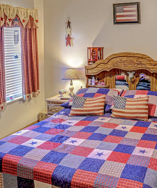 Quilted bedspread with patriotic design at Glennview Apartments in Washington Court House, Ohio