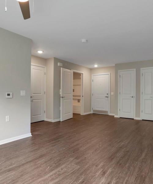 Wood-style flooring in open living space at Wendler Commons in Columbus, Ohio