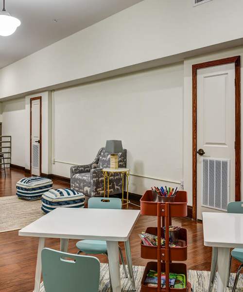 Bright play area with colorful furniture at Everts Hill Senior Living Apartments in Circleville, Ohio
