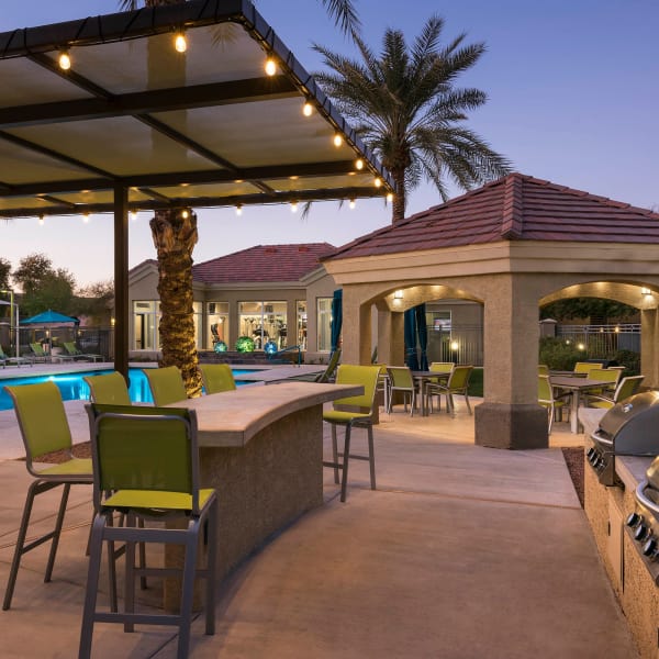 Outdoor grills and covered seating at Mira Santi in Chandler, Arizona