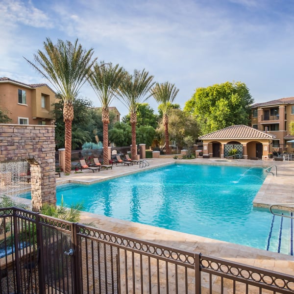 Beautiful swimming pool area at Stone Oaks in Chandler, Arizona