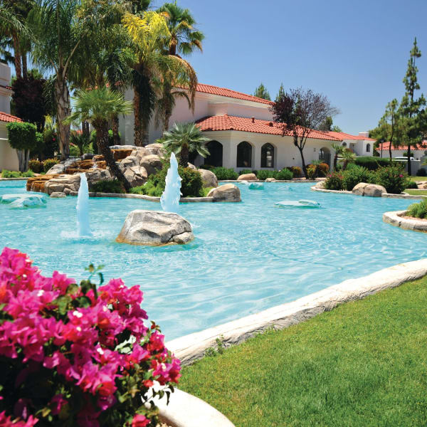 Pool social area at San Antigua in McCormick Ranch in Scottsdale, Arizona