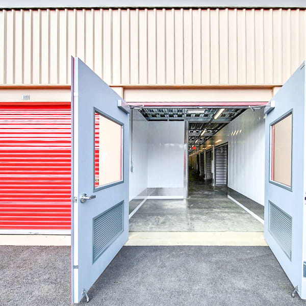 Open door leading to indoor units at StorQuest Self Storage in Santa Maria, California