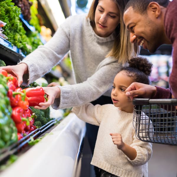 Family produce shopping near Highland View Court in Bakersfield, California