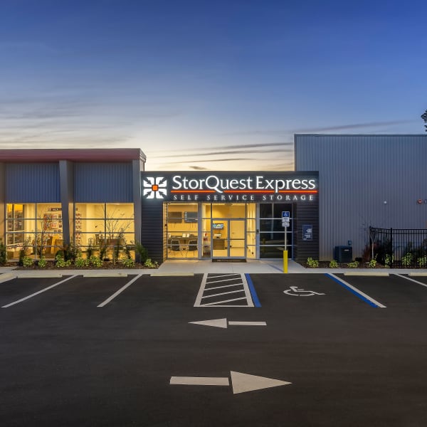 Parking in front of the main entrance at StorQuest Express Self Service Storage in Cape Coral, Florida