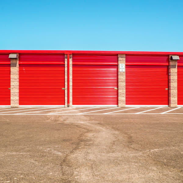 Red doors on outdoor units at StorQuest Self Storage in Reno, Nevada