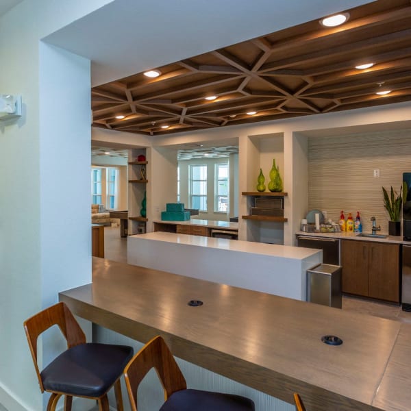 Bar seating in the resident clubhouse lounge at 50 Paramount in Sarasota, Florida