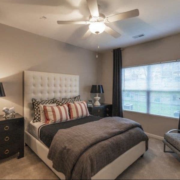 A furnished apartment bedroom at Glass Creek in Mt Juliet, Tennessee