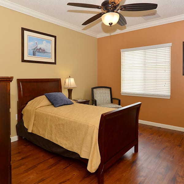 Resident bedroom at Pacifica Senior Living Fort Myers in Fort Myers, Florida