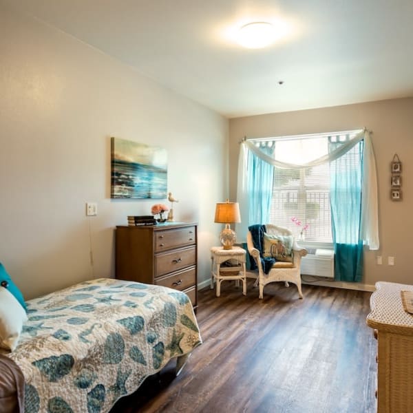 Resident bedroom at Pacifica Senior Living Modesto in Modesto, California