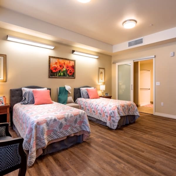 Resident bedroom at Pacifica Senior Living Oxnard in Oxnard, California