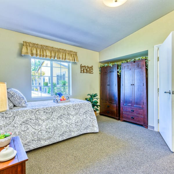 Resident bedroom at Pacifica Senior Living Riverside in Riverside, California