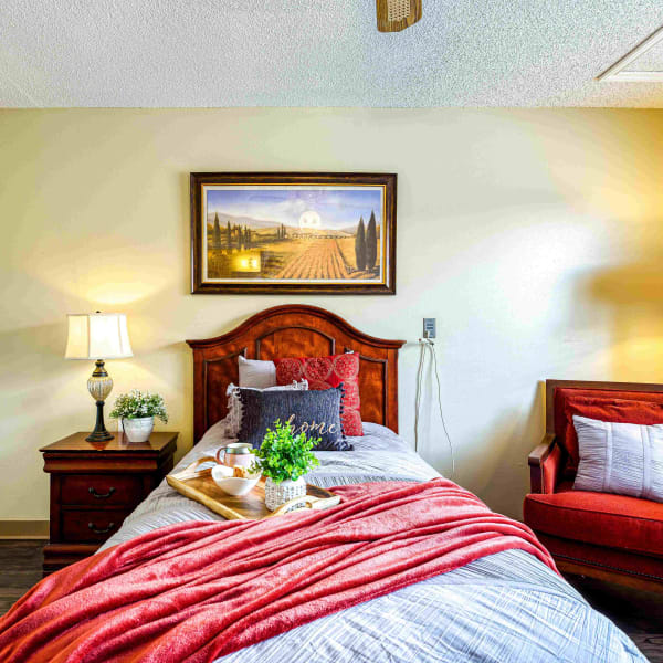 Resident bedroom at Sierra Vista Independent & Assisted Living in Victorville, California