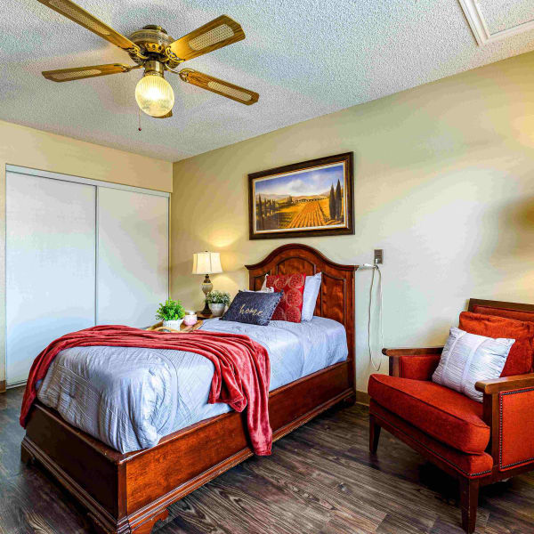 Resident bedroom at Sierra Vista Independent & Assisted Living in Victorville, California