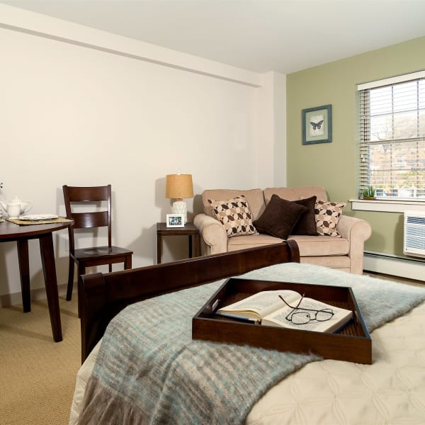 Resident bedroom at Pacifica Senior Living Victoria Court in Cranston, Rhode Island