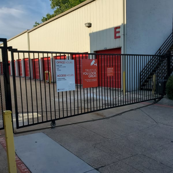 Storage units with bright doors at StorQuest Self Storage in Arlington, Texas