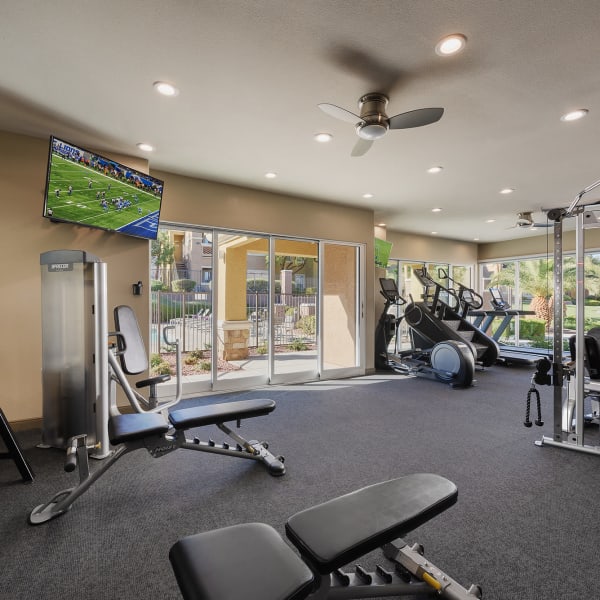 Resident working on her abs in the fitness center at Shadow Hills at Lone Mountain in Las Vegas, Nevada