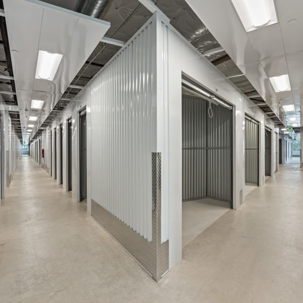 Indoor storage units at StorQuest Self Storage in Palm Beach Gardens, Florida