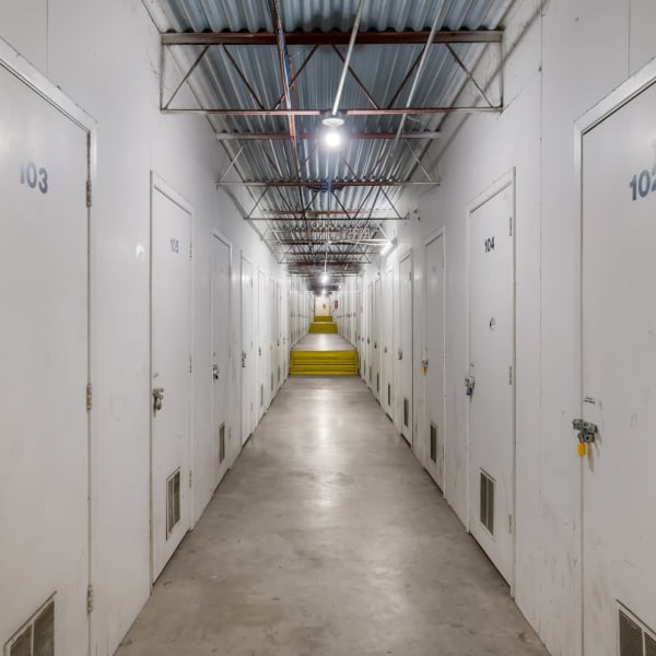Interior storage units at StorQuest Economy Self Storage in Dallas, Texas