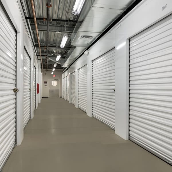 Red doors on climate-controlled units at StorQuest Self Storage in Chandler, Arizona