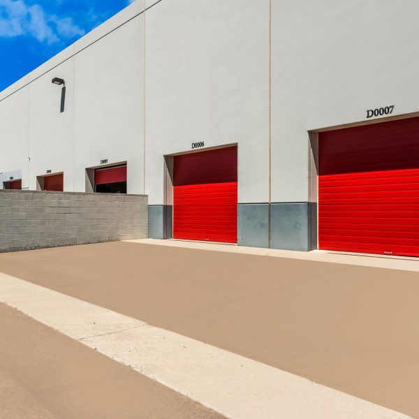 Exterior loading bays at StorQuest Self Storage in Chandler, Arizona