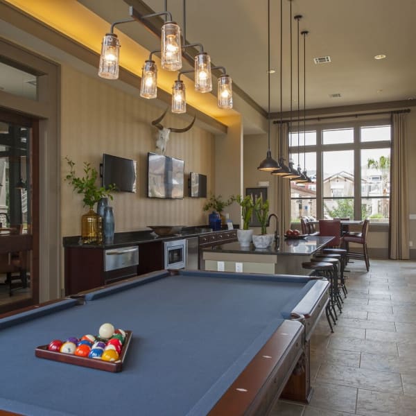 Pool table in the community center at The Crossing at Katy Ranch in Katy, Texas
