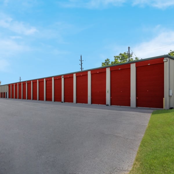 Outdoor drive-up self storage units at StorQuest Self Storage in Richmond, Texas