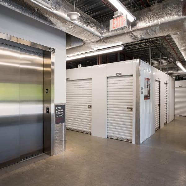 Indoor storage units and elevator at StorQuest Self Storage in Tarpon Springs, Florida