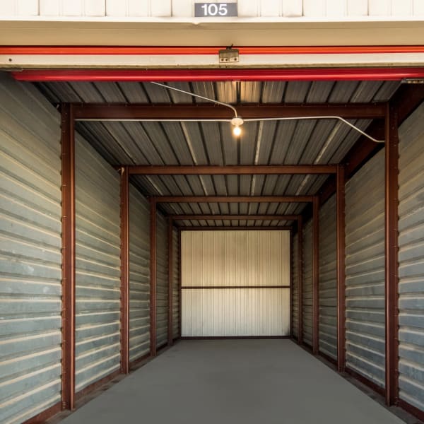 A large drive-up storage unit at StorQuest Self Storage in Arlington, Texas