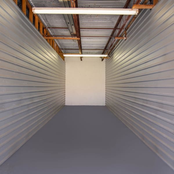 Inside a large air-conditioned storage unit at StorQuest Self Storage in Port St Lucie, Florida