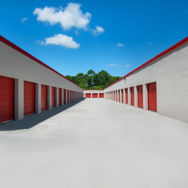 Climate controlled outdoor storage units at StorQuest Self Storage in Port St Lucie, Florida