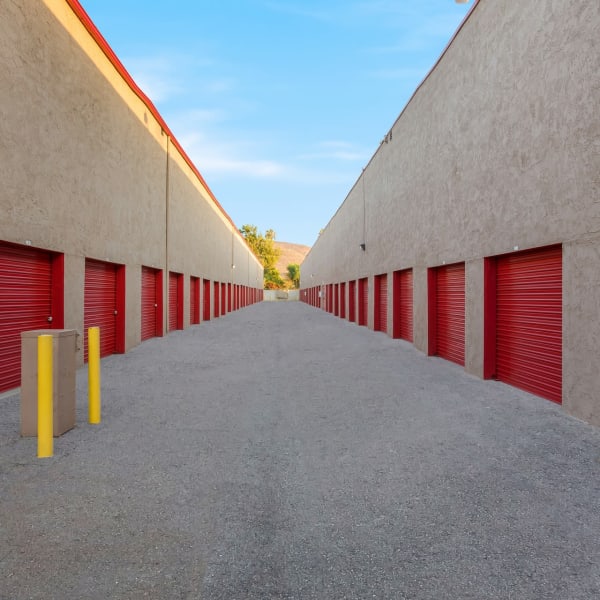 Large outdoor storage units at StorQuest Self Storage in Riverside, California