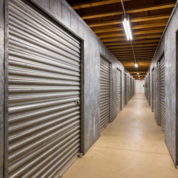 Indoor storage units at StorQuest Self Storage in Rancho Cucamonga, California