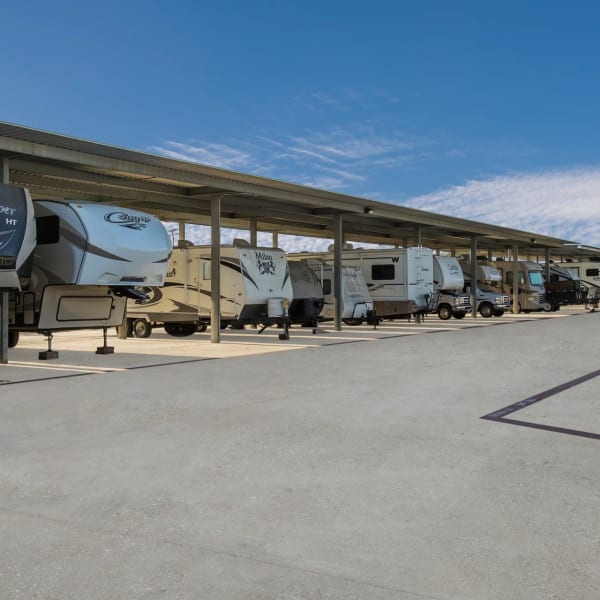 Covered RV and Boat parking at StorQuest Self Storage in Selma, California