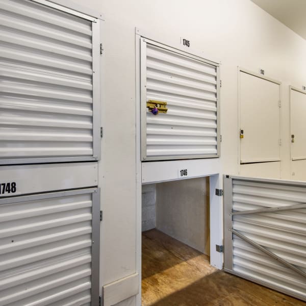 Interior self storage lockers at StorQuest Self Storage in Los Angeles, California