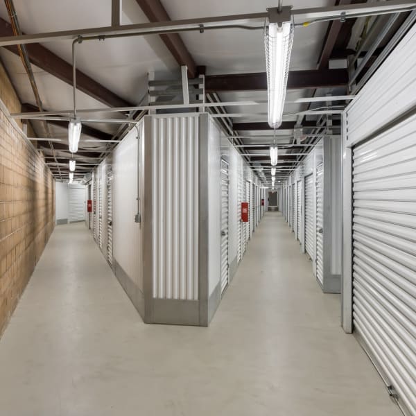 Rows of climate-controlled units at StorQuest Self Storage in Aurora, Colorado