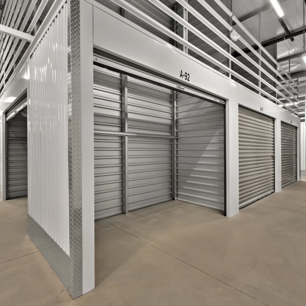 An open indoor storage unit at StorQuest Self Storage in Jamul, California