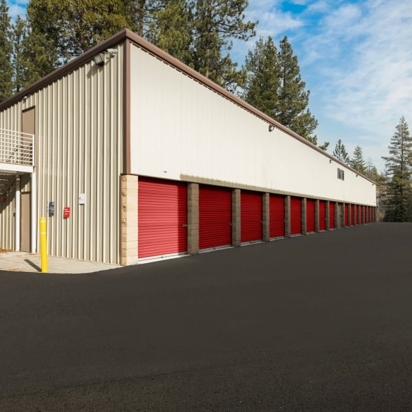Outdoor drive-up storage units at StorQuest Express Self Service Storage in Tahoe Vista, California
