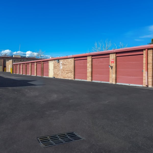 Outdoor drive-up storage units at StorQuest Self Storage in Highlands Ranch, Colorado
