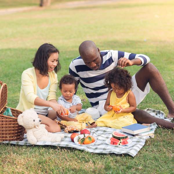 Family having a picnic in the park near Helm in Everett, Washington
