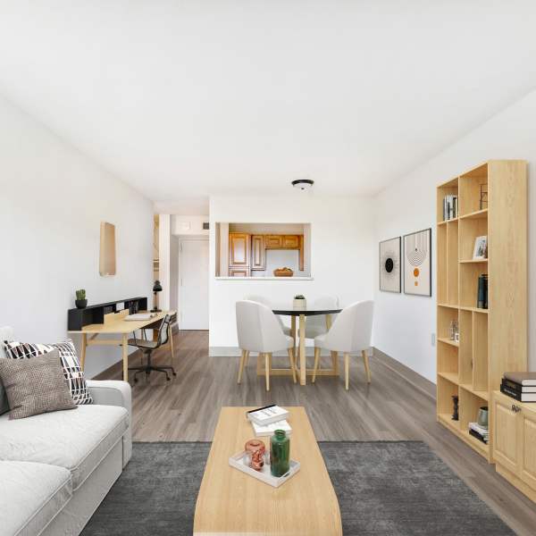 Modern living room of a model apartment at Grace West Manor Apartments in Newark, New Jersey