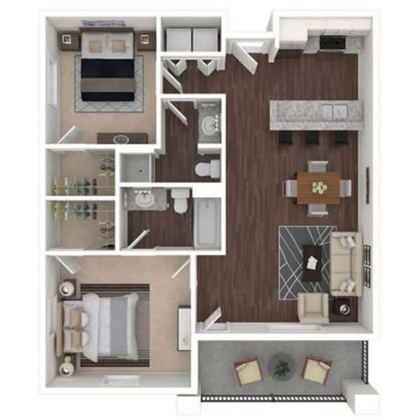 2 bedroom floor plan at The Spring at Silverton in Fort Worth, Texas