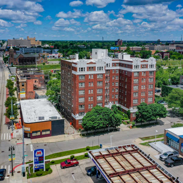Exterior building at Detroit Living in Detroit, Michigan