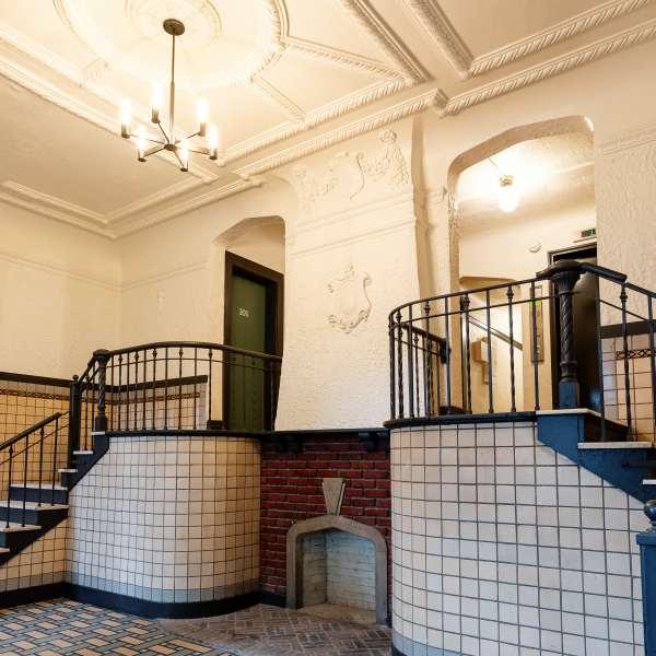 Stairwell in the lobby at Detroit Living in Detroit,Michigan at Detroit Living in Detroit, Michigan