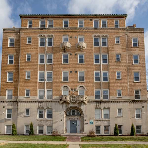Exterior of an apartment with private patios and balconies at Detroit Living in Detroit, 